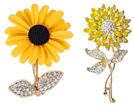 NyxSeat - Lot de 2 broches en forme de tournesol - Jolies petites broches de style pastoral - Convient pour les fêtes, le quotidien, les cadeaux d'anniversaire (jaune), Métal
