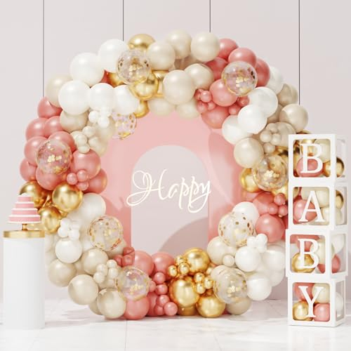 173 Stück Babyparty Deko Mädchen - 142 Rosa Luftballon Girlande, 4 Ballonbox Mit 27 Buchstaben(B+A-Z), Rosa Geburtstagsdeko Mädchen für Babyparty, Birthday Decorations, Gender Reveal, Hochzeitsdeko