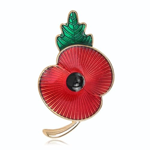 Danshinbow Broche Papaver de la Légion britannique Ondulations du Souvenir Tige de Coquelicot Doré Broche pour Femmes et Filles, Métal