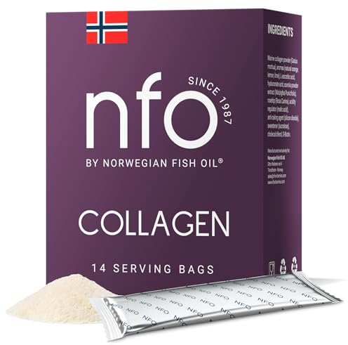 NFO MARINE COLLAGEN [14 Sachets à 5,3 g] Norwegischer natürlicher Kollagen Pulver hochdosiert Komplex mit Hyaluronsäure, Biotin, Vitamin D3 und Vitamin C aus Acerola, Hagebutte und L-Ascorbinsäure