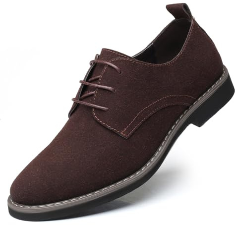 Mens Suede Leather Dress Shoes Casual Lace Up Oxfords Shoes Brown