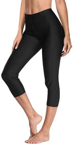 Charmo Women's Swim Leggings UPF 50+ Surf Leggings High Waisted Tight Swim Shorts Black L