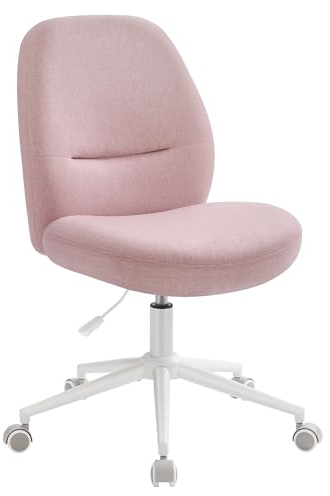 SONGMICS HOME Schreibtischstuhl, Schminkstuhl, Bürostuhl, Drehstuhl, breite Sitzfläche, modern, mit Fußkreuz, höhenverstellbar, Wippfunktion, für Büro, Homeoffice, pastellrosa OBG044R01V1