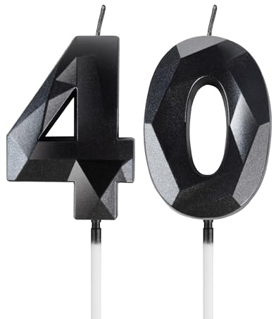 mciskin Black 40th Birthday Candles, 3D Number 40 Candles for Cake, Women Men 40th Birthday Decorations,Pearl Black Candle Cake Topper Decorations for Birthday Party Weddings Anniversary Supplies