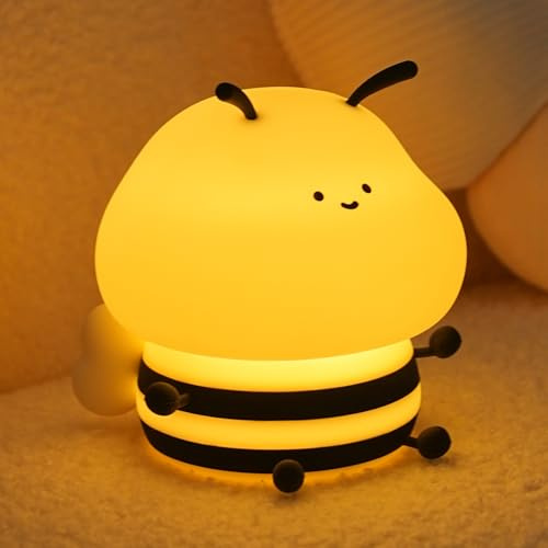 IHALO Luce Notturna Bambini, Lampada Camera Comodino, Silicone Luce Notturna Neonato, Lampada Carina Ape, 7 RGB Colori, Ricaricabile Portatile e Senza Fili, Con Timer, Deco Cameretta Bambina Regali
