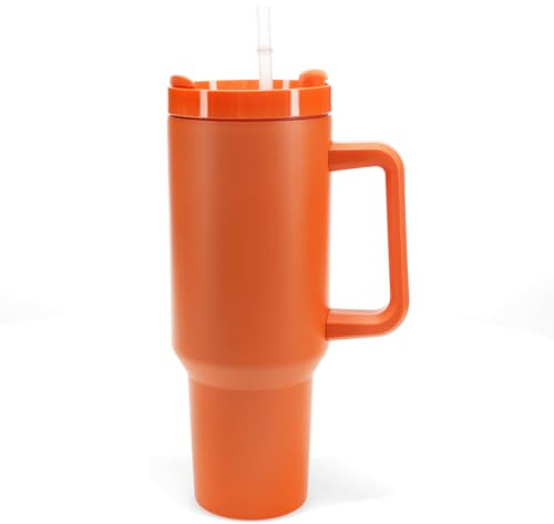 Djeco Rex London Reisetrinkbecher 1,2L Orange – Edelstahl Thermobecher mit Strohhalm, Drehverschluss & Griff – hält Getränke 20h kühl – BPA-frei, auslaufsicher