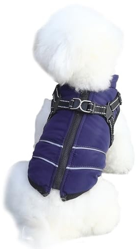 Mitili Abrigo para Perros Invierno Impermeable, Chaqueta para Perros con Arnés Ajustable, Ropa Reflectante con Forro Polar, Chaleco Cálido para Pequeños y Medianos(Azul Oscuro, L)