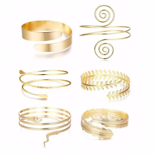 FDEETY Bracciale Donna 6 Pezzi in Lega Dichiarazione Braccio Superiore Gioielli da Sposa ideali per Feste Festival e Moda Quotidiana（Oro）