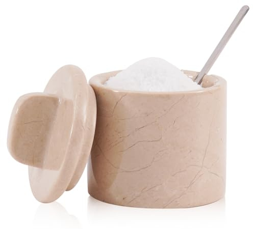 SPESHSTONES Verona Saltlåda i marmor med lock, 7,6 cm, handgjord saltlåda med lock, stensalthållare för bänkskiva och sockerbehållare, modern saltlåda, kryddburkar för