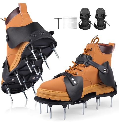 Qdreclod Zapatos para uñas, aireadores de césped, zapatos con 26 clavos de acero y cierre de para jardinería, cuidado del césped y ventilación del suelo, sandalias ajustables