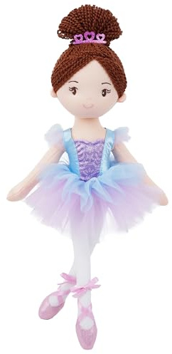 Lullaberry Bella bambola ballerina da 40 cm, regalo di recital di danza in peluche morbido per ragazze, bambola da balletto in peluche con tutù viola e tiara, perfetta per bambini e ballerini