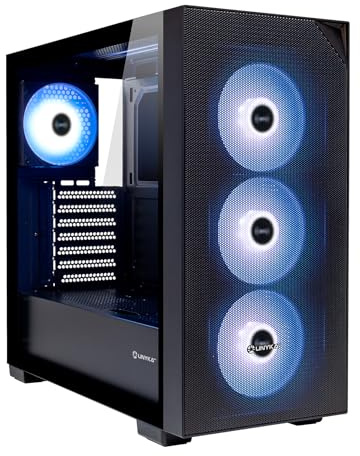 UNYKAch Caja ATX Revelat Mesh Black – Torre Gaming con 4 Ventiladores ARGB, USB 3.0 & USB C Gen2, Lateral de Cristal Templado, Soporta Tarjetas gráficas hasta 425 mm y refrigeración líquida 360 mm