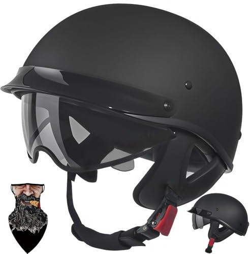 HALYING Retro Halbschalenhelm Mofa Helm ECE 22.06-zertifizierter - ABS Motorradhelm mit atmungsaktivem Innenfutter, Schnellverschluss UV-Schutz für Chopper/Scooter Erwachsene