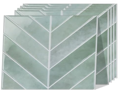 WoStick Sage Green Peel and Stick Wall Tiles, Premium 2.5mm Thick Chevron Stick on Tiles, Waterproof Self Adhesive Wall Tile for Kitchen and Bathroom, 32x25cm, 5 Sheets/Pack