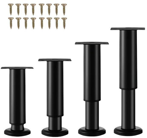 XHMAXE Adjustable Furniture Legs 4 Pack 12-18 cm Black Metal | Heavy-Duty Replacement Legs with Screws for Sagging Bed Frames, Sofas, Chairs, Tables and Cabinets
