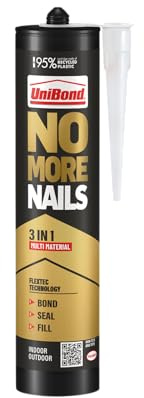 UniBond No More Nails 3in1 White, High Strength All Purpose Adhesive, Bonds, Seals & Fills, Waterproof Grab & Gap Filler for Wood, Tile, Metal, Concrete, Indoor & Outdoor Use, 280ml Cartridge