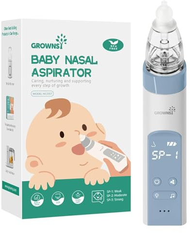 Nasal Aspirator for Baby, Baby Nose Sucker Pro with 3 Soft Silicone Tips, Adjustable Suction, Electric Nose Suction for Baby, Built-in Music & Light Soothing