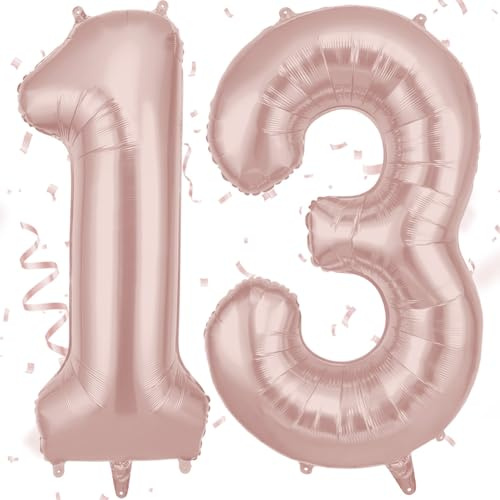 AOOSU Baby Pink Helium Balloons, 40 Inches Number Balloons 13, Foil Birthday Balloon for Birthday Anniversary Wedding Party Decorations Celebration Supplies for Girls Women Men Boys