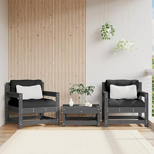 Frdhee Loungesofa, Gartensofa, Balkonmöbel, Gartenstühle 2 STK. Grau Massivholz Kiefer, Relax Gartenmöbel Für Balkon, Terrasse, Poolbereich, Wetterfest
