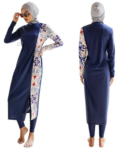 Generisch Burkini Maillot de bain musulman pour femme, costume musulman, pantalon conservateur à manches longues avec foulard, 3 pièces, branding de plage, grande taille, islamique, manches longues et