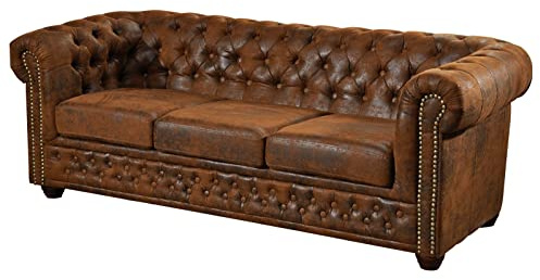 MASSIVMOEBEL24.DE Canapé 203x86 100% Polyester Brun 3 Places Chesterfield