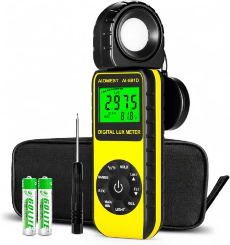 Digitaler Lux/Fußkerzen-Lichtmesser, AIOMEST Illuminance Lumen Tester 0,01~400.000 Lux, Handheld Luxometro AI-881D für LED-Pflanzenbeleuchtung, Luxmeter mit Datenprotokollierung und drehbarem Detektor
