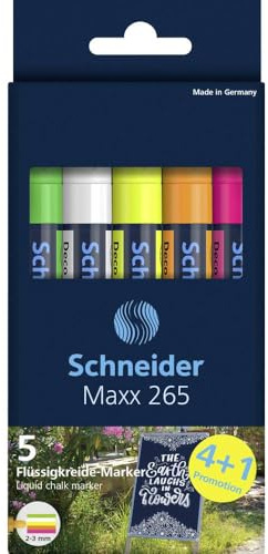 Schneider Maxx 265 Lot de 5 crayons à craie (épaisseur de trait de 2 à 3 mm, effaçables à sec, à base d'eau, inodore)