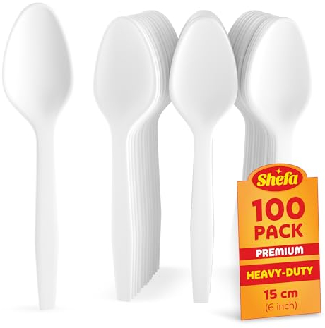 Shefa 100 Premium Spoons, Heavy Duty Spoons, Microwave-Safe Tablespoon, 6 Long for Birthday, Parties, Camping