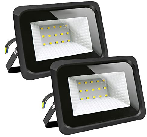 EXTRASTAR Focos Luces LED Exterior 20W, Impermeable IP65, Luz Cálida 3000K, 1600lm, para Puertas, Terraza, Jardín, Patio, Parque, Garaje, 2 pcs, Negro