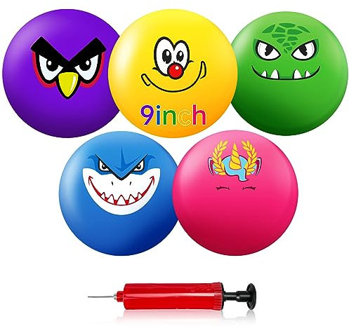 5 Stück Hüpfball Softbälle Kinder ab 2 3 4 Jahre, Gummiball für Kleinkinder (9, 22.9 cm), Strand Wasser Regenbogen Aufblasbarer Ball für Parks Garten Recreation Drinnen & Draußen Spiele