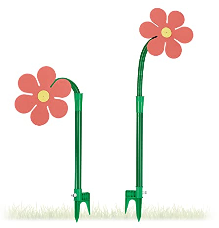 Relaxdays Wasserblume, 2er Set, Wasserspiel für Kinder, verrückte Blume für den Garten, Erdspieß, Klickstecker, rot-grün