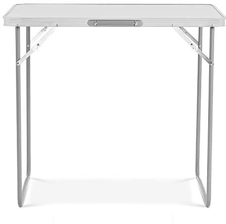 SA Products Utility Folding Table - Portable Foldable Table for Camping, Party & Picnic - Lightweight Small Folding Table - Sturdy Outdoor Patio Furniture with Aluminium Frame (2.3ft White)