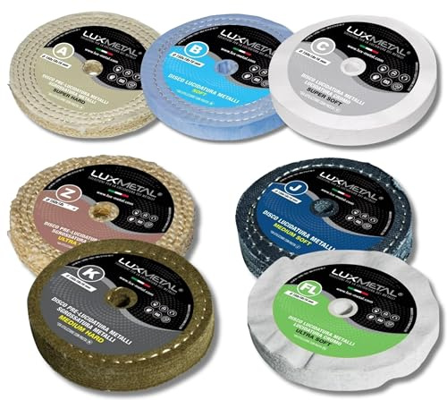Lux Metal Kit 7 disco pulido 150 mm A-B-C-Z-K-J-FL discos de algodón pulido espejo acero inoxidable metal aluminio pulido para taladro amoladora latón cobre madera mármol plexiglás
