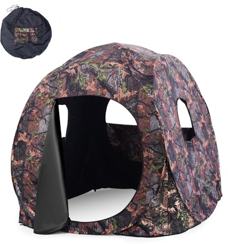 GYMAX Puesto de Caza Portátil de 360 Grados, Estor de Suelo Plegable para 2-3 Personas con Bolsa de Transporte, Estaca de Tierra, Persiana de Caza de Pavos y Ciervos, Camuflaje