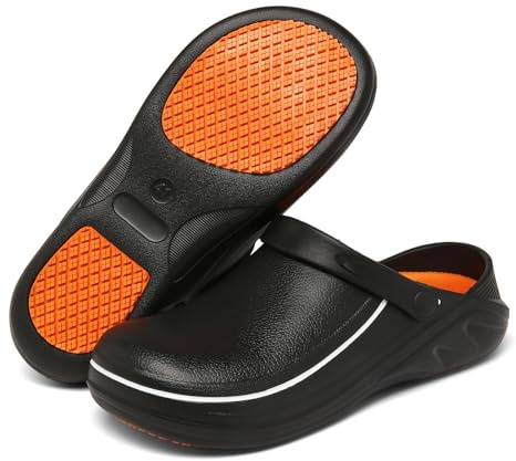 JSWEI Men Garden Clogs Lightweight Breathable Comfortable Women Slip-on Mules for Indoor and Outdoor Black 9.5 UK