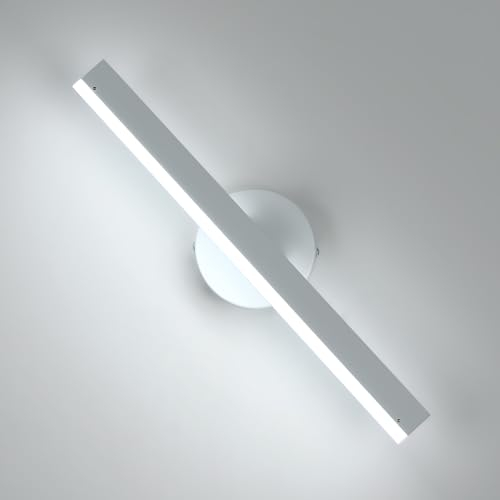 LED Spiegelleuchte 12W, Moderne 300° Schwenkbar Bad Spiegelleuchte, Badezimmer Spiegellampe Kaltweiß 6500K, Eisen Wandlicht Weiß Wandleuchte für Schlafzimmer, Wohnzimmer, Flur, Schminktisch Schrank