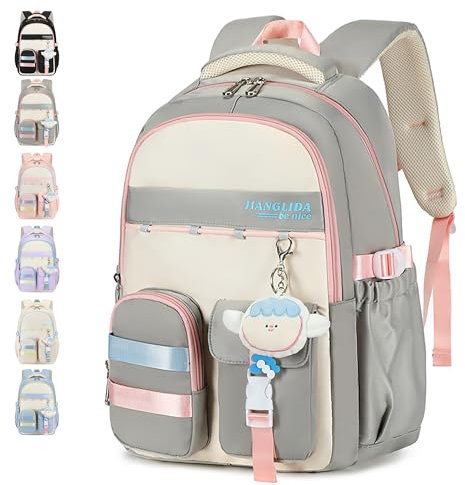 ibalulu Schulrucksack Teenager Mädchen Schulranzen Stilvolle Schulrucksack Mädchen Jungen Schultasche für Kinder Teenager 3. - 9. Klasse Nylon Rucksackmit Kawaii Anhänge