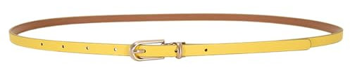 Schmaler Ledergürtel für Damen für Kleider, schmaler Taillengürtel mit Metallschnalle für Jeans-Anzughosen (gelb)