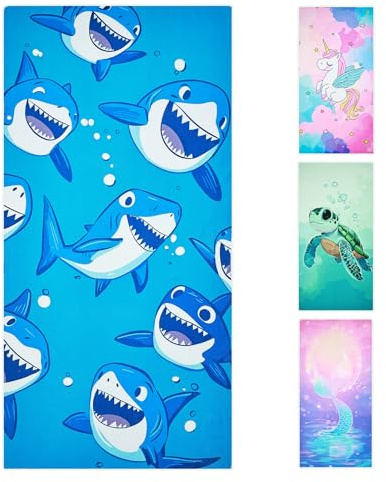 joyoldelf Toalla de Playa de Tiburón - 70 x 140 cm, Toalla de Microfibra Ultra Absorbente, Secado Rápido, para Niños y Niñas, Playa, Piscina, Viajes, Camping - Azul