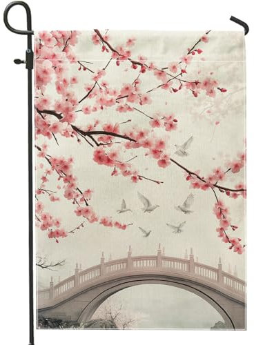Drapeau de jardin à fleurs de cerisier printanier, bannière décorative double face pour décoration de maison de vacances, 30,5 x 45,7 cm