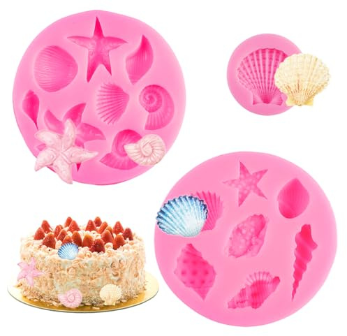 3 stycken 3D-silikonformar marint tema, fondant kakform | Sjöstjärnskal skal silikonformar, gör-det-själv-marina varelser för choklad, godis och isgelé