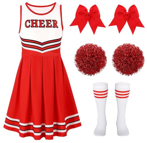 WERFORU Cheerleader Kostüm Mädchen Halloween Kostüm Kinder Cheerleader Kleid für Karneval Halloween Cosplay