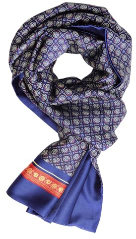 UK_Stone Halstuch Herren Kunstseiden Schal Vintage Pattern Doppelseite Herrenschal (Polka Dot Blau)