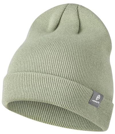 HAMUNI Beanie Mütze für Herren Damen Winter warm Beanies Unisex Classic Wintermützen Strickmütze dehnbare weiche Acryl Beanie Hat Vintage Einfarben Strickmütze, gris claro y verde., Talla única