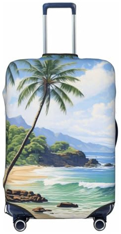 Tamiger Hawaiian Beach med palmträd tryck elastiskt tvättbart bagageskydd universal resväska överdrag resa bagageskydd, Svart, S
