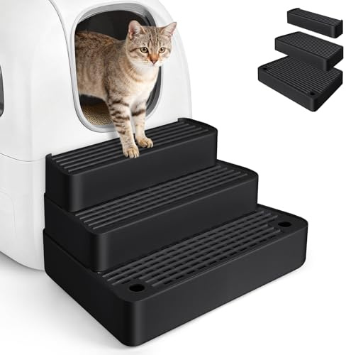 Bartuke Rampe de litière Extra Large à 3 marches réglable avec Fonction de Filtre, Facile à Nettoyer, pour Chats âgés et Chatons (Noir)