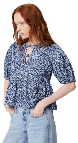 Amazon Essentials Blusa Peplum de satén de algodón para Mujer, Ajuste Relajado, Color Azul Marino con Hojas, Talla XXL