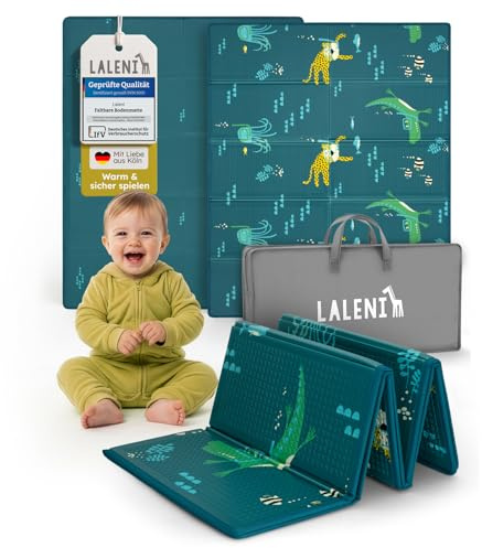 Laleni Krabbelmatte Baby 150x180x1 cm - wasserdichte Spielmatte Baby faltbar - isolierende Bodenmatte Kinder - weich & schützt vor kaltem Untergrund - Krabbeldecke outdoor & indoor - Wasser-Motiv