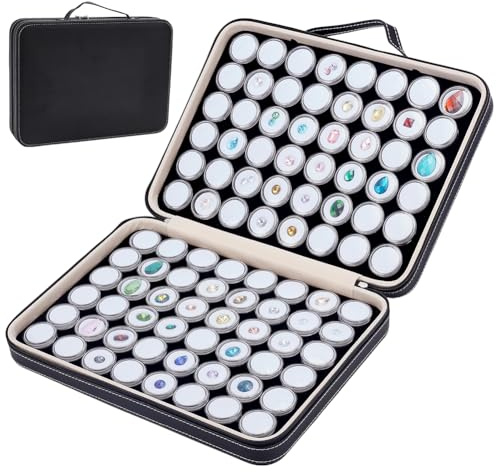 BENECREAT 96 boîte à Bijoux Boîte de Rangement pour Pierres Précieuses Élégante et Ronde en Cuir Synthétique Blanc Idéale pour les Collections de Diamants et de Cristaux.