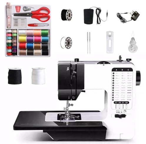 Machine à coudre avec table coulissante, 38 programmes de points, machine à coudre électrique portable avec lumière LED et pédale, kit d'accessoires de couture, mini machine à coudre pour vêtements